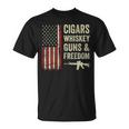 Cigars Whiskey Guns & Freedom Usa Flag 4Th Of July Back T-Shirt