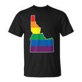 Gay Pride Flag Idaho State Map Rainbow Stripes T-Shirt
