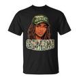 Gemini Queen Black Woman Camo Hat Locs Birthday T-Shirt