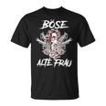 Gothic T-Shirt Schwarzes Böse Alte Frau Motiv mit Rosen und Schwertern