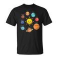 Kawaii Solar System Niño Lindo Planetas Cumpleaños Niños Camiseta unisex