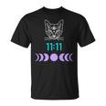 Manifestation Cat And Moon Phase 11 11 Eleven Eleven Purple T-Shirt