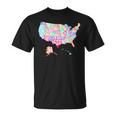 Map Of Usa With State Names Typographic Colorful Map T-Shirt