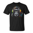 Mono Animal Música Arte Auriculares Colorido Animal Mono Camiseta unisex