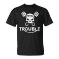 Motorcycle Skull And Pistons TroubleFor Gear Heads T-Shirt