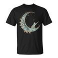 Mystical Aesthetic Cat Sitting On Crescent Moon Lunar Cat T-Shirt