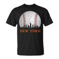 New York Ny Skyline Baseball Vintage Met At Gameday T-Shirt