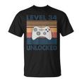 Nivel 34 Desbloqueado – Retrointage 34 Cumpleaños Gamer Gaming Camiseta unisex