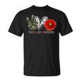 Peace Love Remember Soldier Veteran Day Red Poppy Flower T-Shirt
