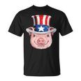 Pig 4Th Of July Uncle Sam American Flag Hat T-Shirt