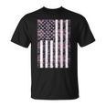 Pink Deer Hunting Camo Camouflage American Flag Back Print T-Shirt