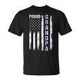 Proud Grandpa American Flag Thin Blue Line Police On Back T-Shirt