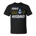 Proud Navy Husband Military Spouse Support Anchor Cute Blue T-Shirt