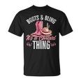 Rodeo Western Country Cowgirl Hat Boots & Bling T-Shirt