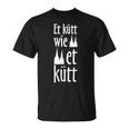 Schwarzes T-Shirt Kölscher Spruch Et kütt wie et kütt, Dom-Silhouette Motiv