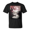 Vintage Cherry Blossom And Fishing Woodblock Japanese T-Shirt