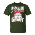 Just Call A Christmas Beast With Cute Little Owl N Santa Hat T-Shirt