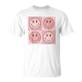 Checkered Pattern Happy Face Retro Pink Smile Face T-Shirt