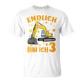 Children's Endlich Bin Ich 3 Jahre Dritter Birthday Digger Construction Site 80 T-Shirt