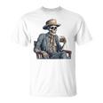 Cowboy Skeleton Drinking Whiskey Western Outlaw Skull Saloon T-Shirt