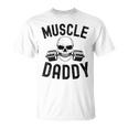 Damen Muscle Daddy Gewichtheber Skelett Langhantel Papa Workout Mit-Ausschnitt T-Shirt