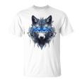 Fantasía De Lobo Ojos Azules Motivo De Animales Artísticos Lobo Camiseta unisex