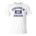 Stockholm Se Sweden Gym Style Distressed Navy Blue Print T-Shirt