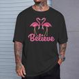 Believe Breast Cancer Flamingo Awareness Pink Ribbon T-Shirt Gifts for Him