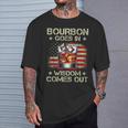 Bourbon Goes In Wisdom Comes Out Whiskey Usa Flag Vintage T-Shirt Gifts for Him