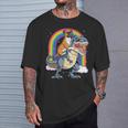 Boxer Riding DinosaurRex Dog Lover Boys Kids Rainbow T-Shirt Gifts for Him