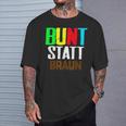 Bunt Statt Braun T-Shirt, Farbblock-Schrift Design, Schwarzes Tee Geschenke für Ihn