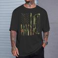 Camo Flag Deer Bow Hunting Patriotic Hunter Dad Archer T-Shirt Gifts for Him