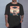 Cat Selfie With Ufo Cat Lover Meme T-Shirt Gifts for Him