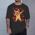 The Cream French Bulldog Dabbing Heart Valentines Day T-Shirt Gifts for Him