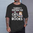 Easily Distracted By Cats And Books Cute Cat And Book Lovers T-Shirt Gifts for Him