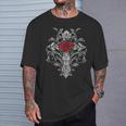 Gothic Cross And Rose Bright Colorful Beautiful On T-Shirt Gifts for Him