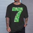 Green Pixel Number 7 7Th Birthday Gamer Number 7 T-Shirt Gifts for Him