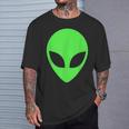 Herren T-Shirt Fluoreszierender Alien-Kopf, Schwarz Geschenke für Ihn