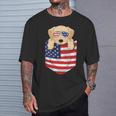 Labrador Dog Peeking Pocke Patriotic Father Men T-Shirt Gifts for Him