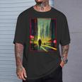 A Man Walks Cyberpunk City Japanese Text Futuristic Costume T-Shirt Gifts for Him