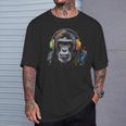 Mono Animal Música Arte Auriculares Colorido Animal Mono Camiseta unisex Regalos para él
