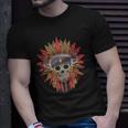 Native American Indian Chief Skull Motorcycle Headdress Red T-Shirt Gifts for Him