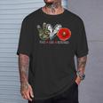 Peace Love Remember Soldier Veteran Day Red Poppy Flower T-Shirt Gifts for Him