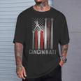 Retro Cincinnati American Flag Distressed Baseball Fans T-Shirt Gifts for Him