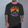 Ride With Pride Gay Bikers Lgbt Month Vintage Retro Rainbow T-Shirt Gifts for Him