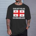 Sakartvelos Gaumarjos Hallo Georgien Reisen Georgische Flagg T-Shirt Geschenke für Ihn