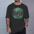 Schwarzes Kraken T-Shirt mit Vintage-Mond Motiv in Grün Geschenke für Ihn