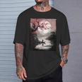 Vintage Cherry Blossom And Fishing Woodblock Japanese T-Shirt Gifts for Him
