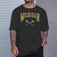 Vintage Michigan Lacrosse Distressed Lax Player Michigan Fan T-Shirt Gifts for Him
