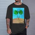 Watercolor Palm Tree Beach Scene Collage T-Shirt Gifts for Him